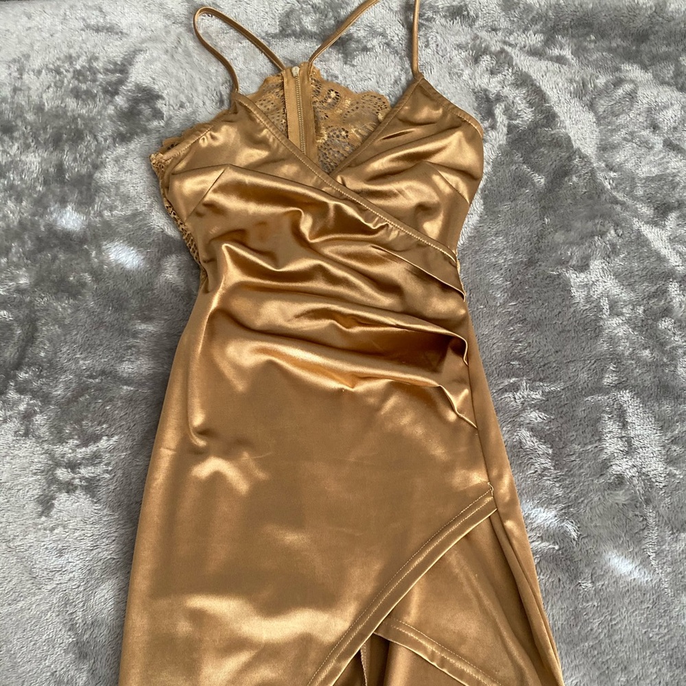 Satin gold asymmetrical dress